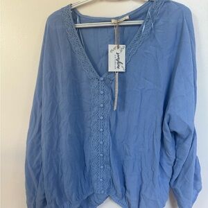 Love Stitch Light Blue Blouse with Lace Trim